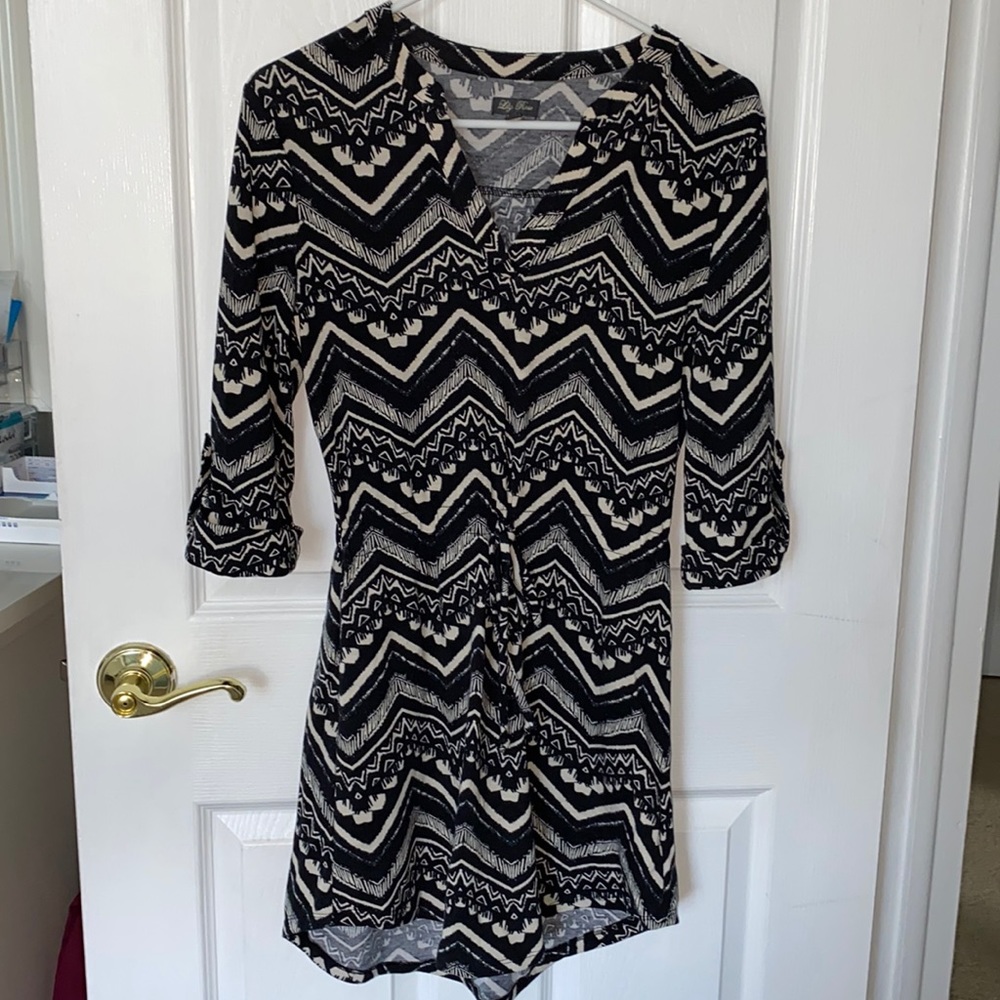 Lily Rose Black Tan Pattern Dress - Size XS